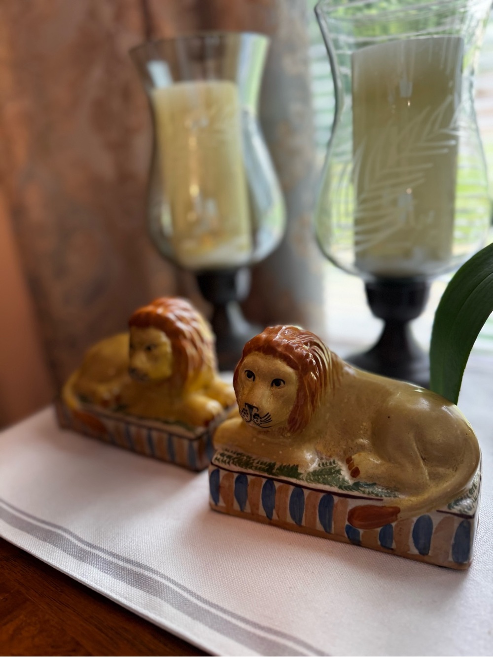 Antique Staffordshire Lion Set